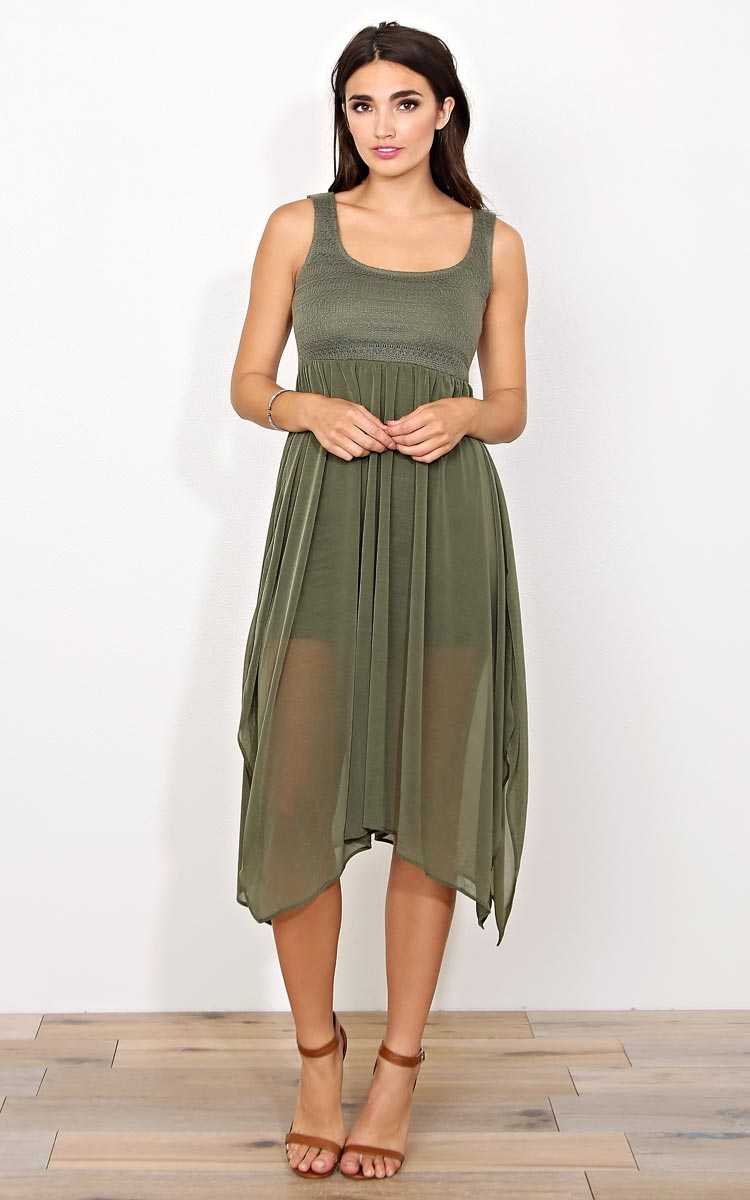Blaire Crochet Woven Dress - - Olive/Drab in Size by Styles For Less