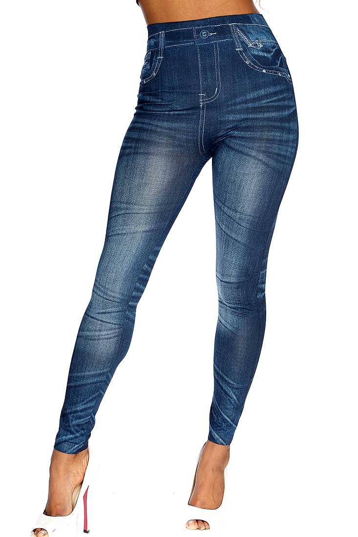 Sexy Yoga Pants Navy Wrinkle Print High Waist Jeggings