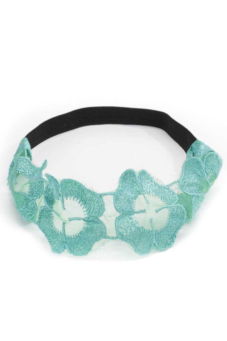 Jade Mesh Floral Accent Elastic Headband