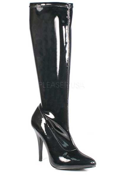 Black Stretch Patent Knee High Boots