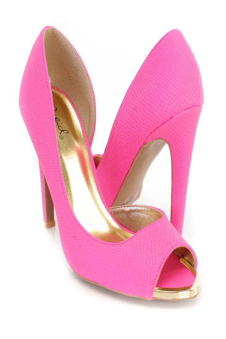 Hot Pink Peep Toe Single Sole D-Orsay Pump High Heels Faux Leather
