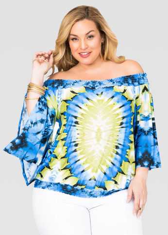 Tie Dye Off-Shoulder Peasant Top