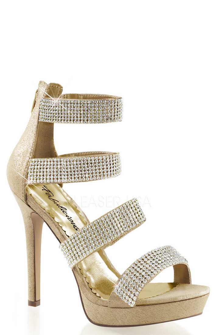 Gold Rhinestone Strappy High Heels Fabric