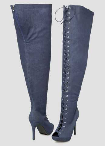 Denim Thigh High Boot - Wide Width Wide Calf