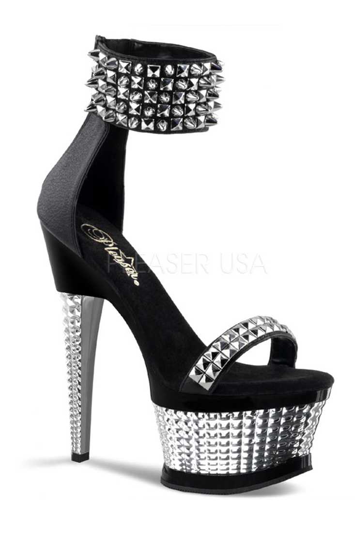 Black Pyramid Studs Open Toe Platform High Heels Faux Leather
