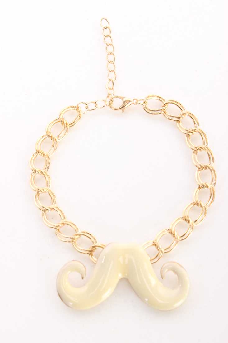 Cream Lacquer Mustache Charm Bracelet