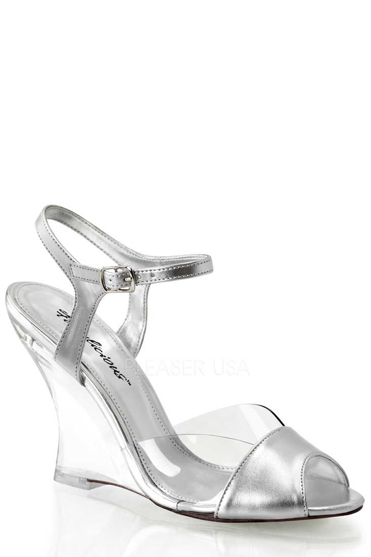Silver Single Sole Wedges Metallic Faux Leather
