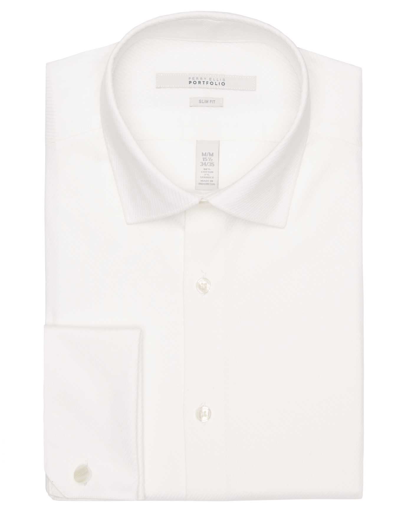 Perry Ellis Slim Fit Solid Dobby Stripe Dress Shirt