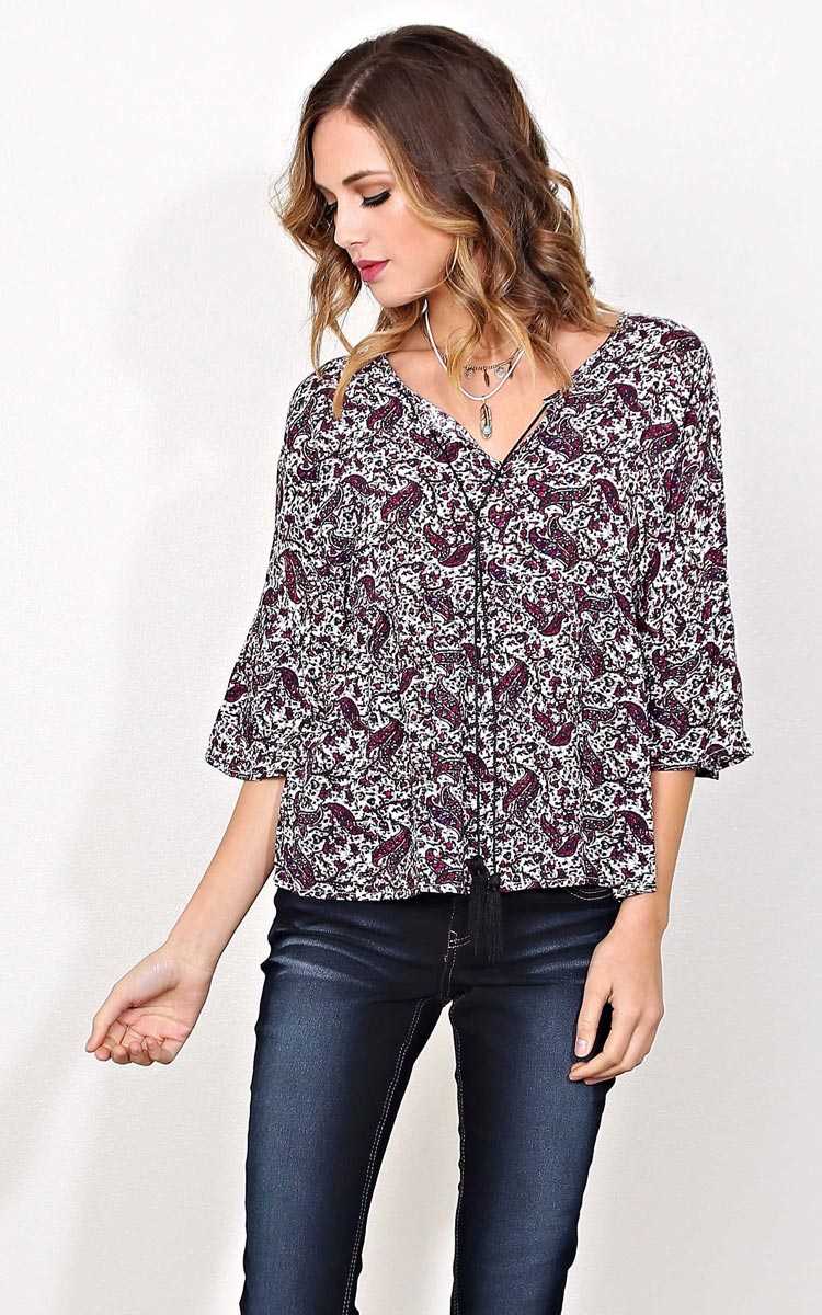Blooming Paisley Babydoll Top - LGE - Burgundy in Size Large by Styles For Less