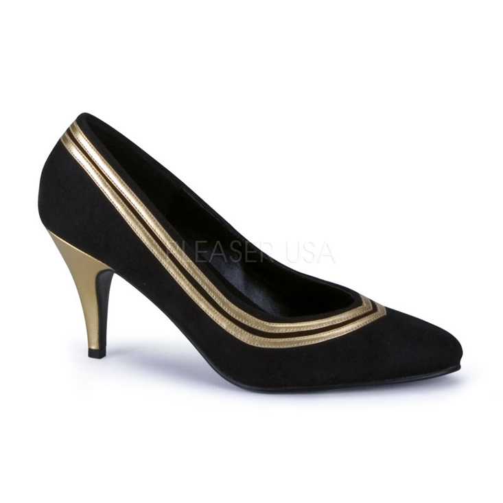 Black Gold Faux Suede Pointed Toe Pump High Heels