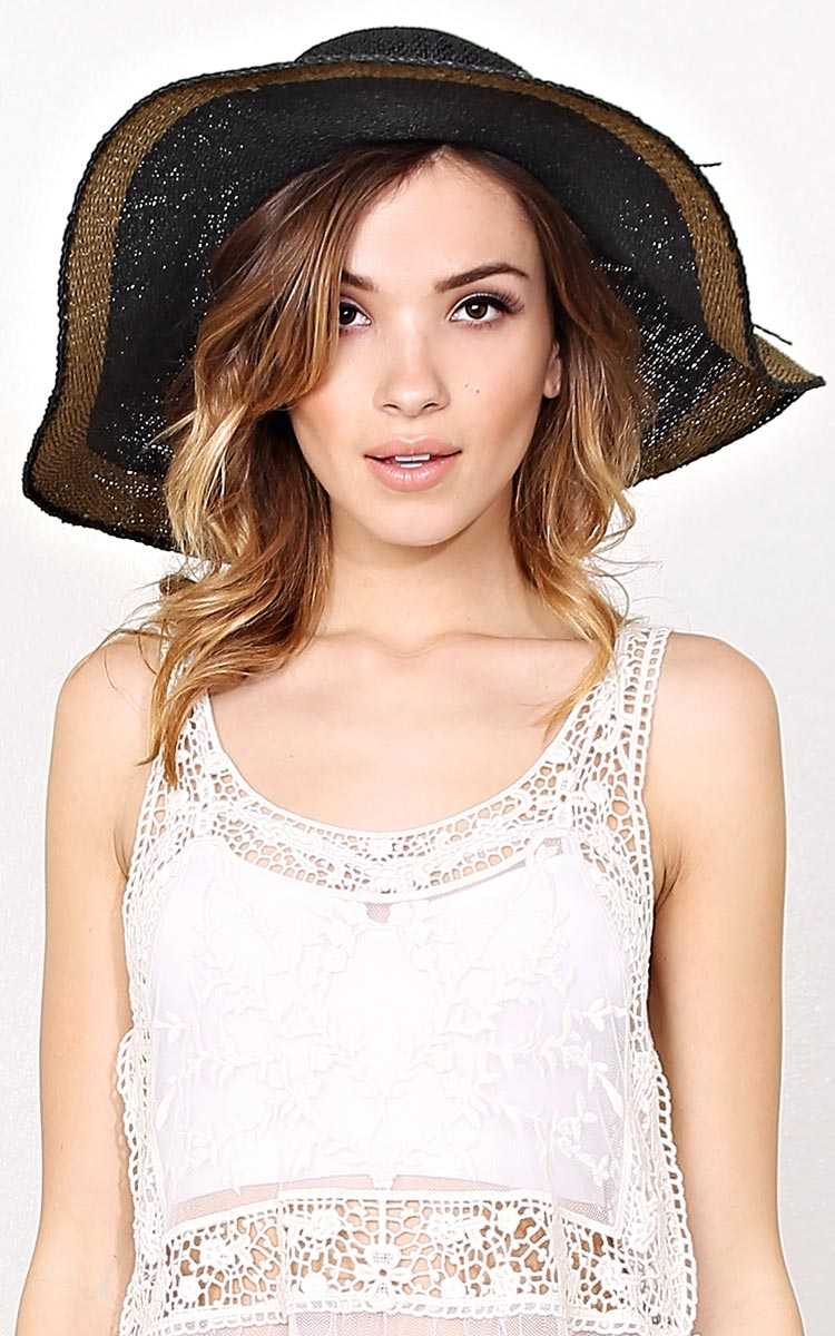 Pool Side Woven Floppy Hat - N/S - Black Combo by Styles For Less