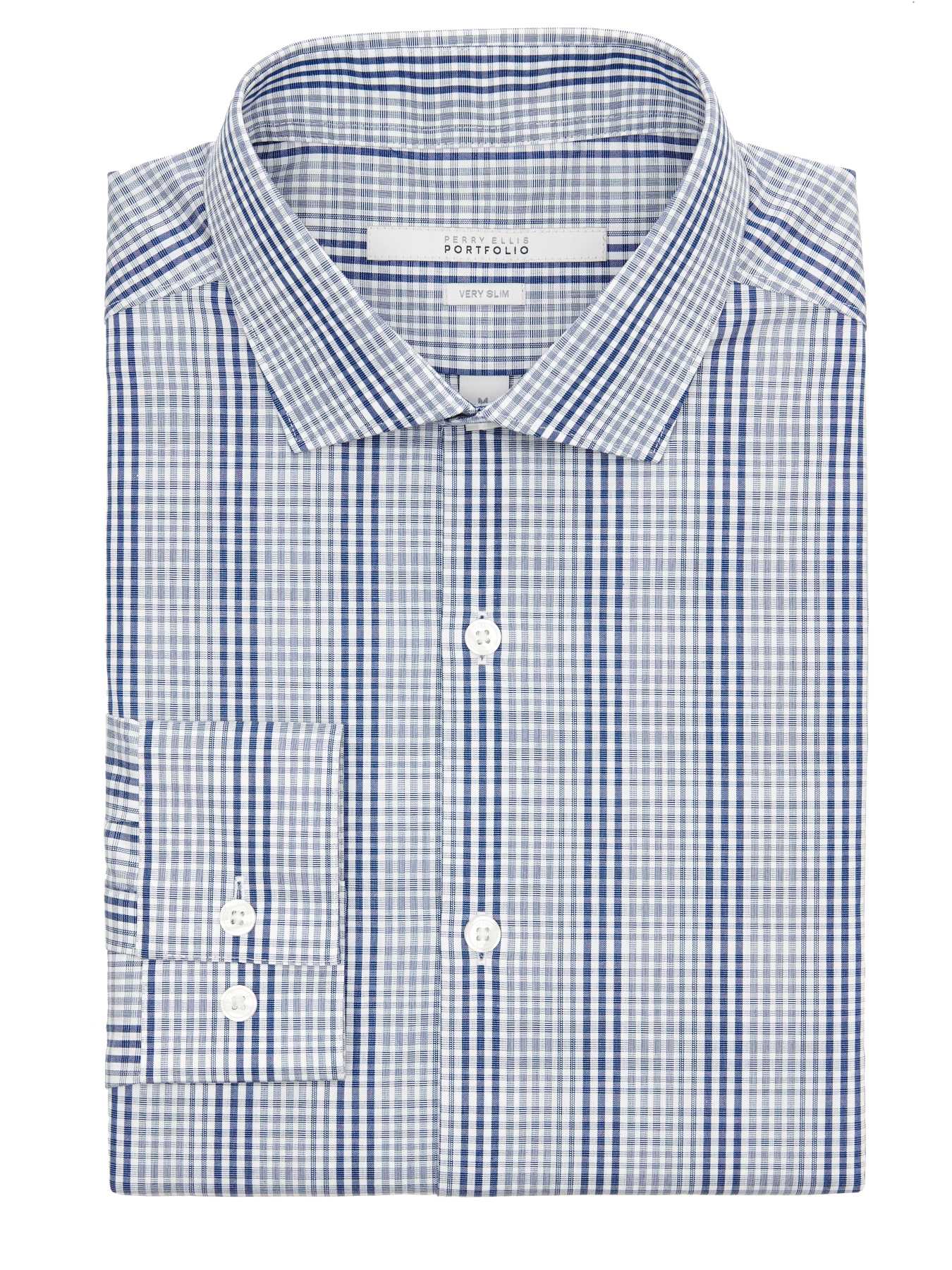 Perry Ellis Very Slim Plaid Portfolio Dress Shirt