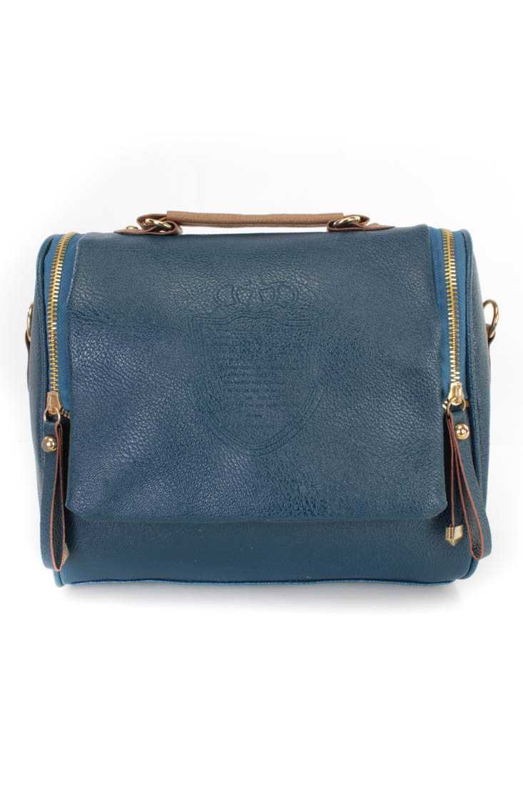 Teal Faux Leather Embossed Design Handbag