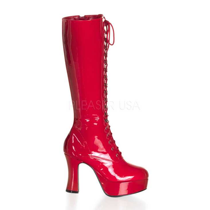 Red Patent Faux Leather Lace Up GoGo Boots