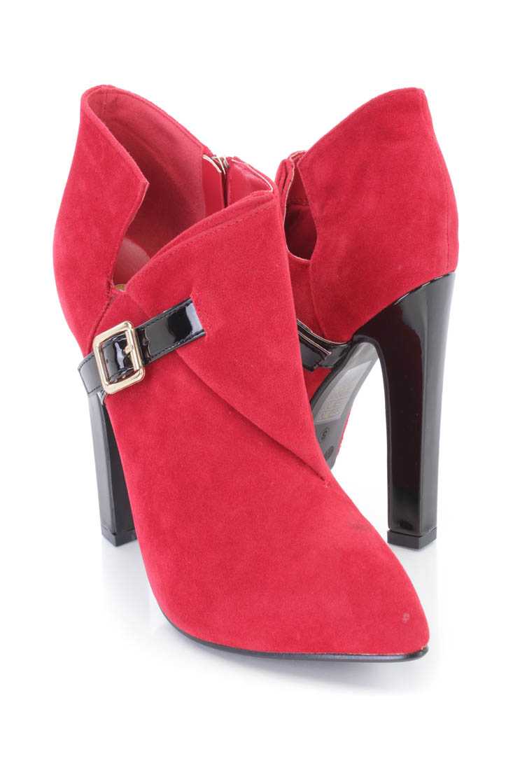 Red Single Sole High Heel Ankle Booties Faux Suede