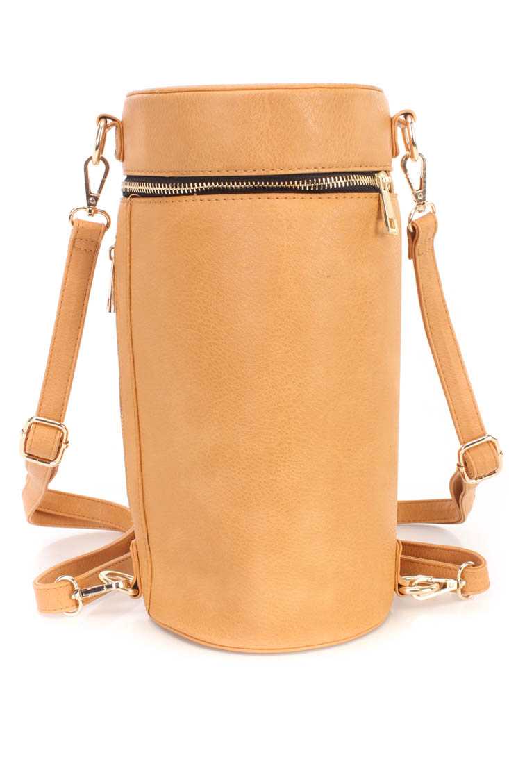 Camel Faux Leather Cylinder Back-Pack
