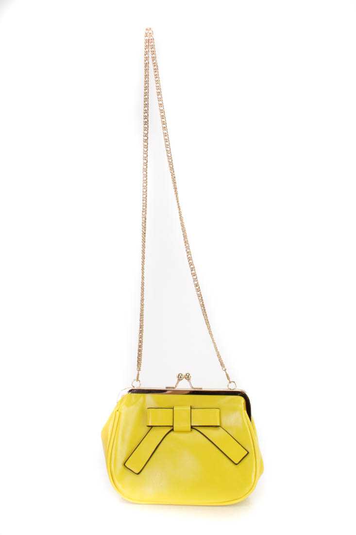 Yellow Faux Leather Frame Handbag