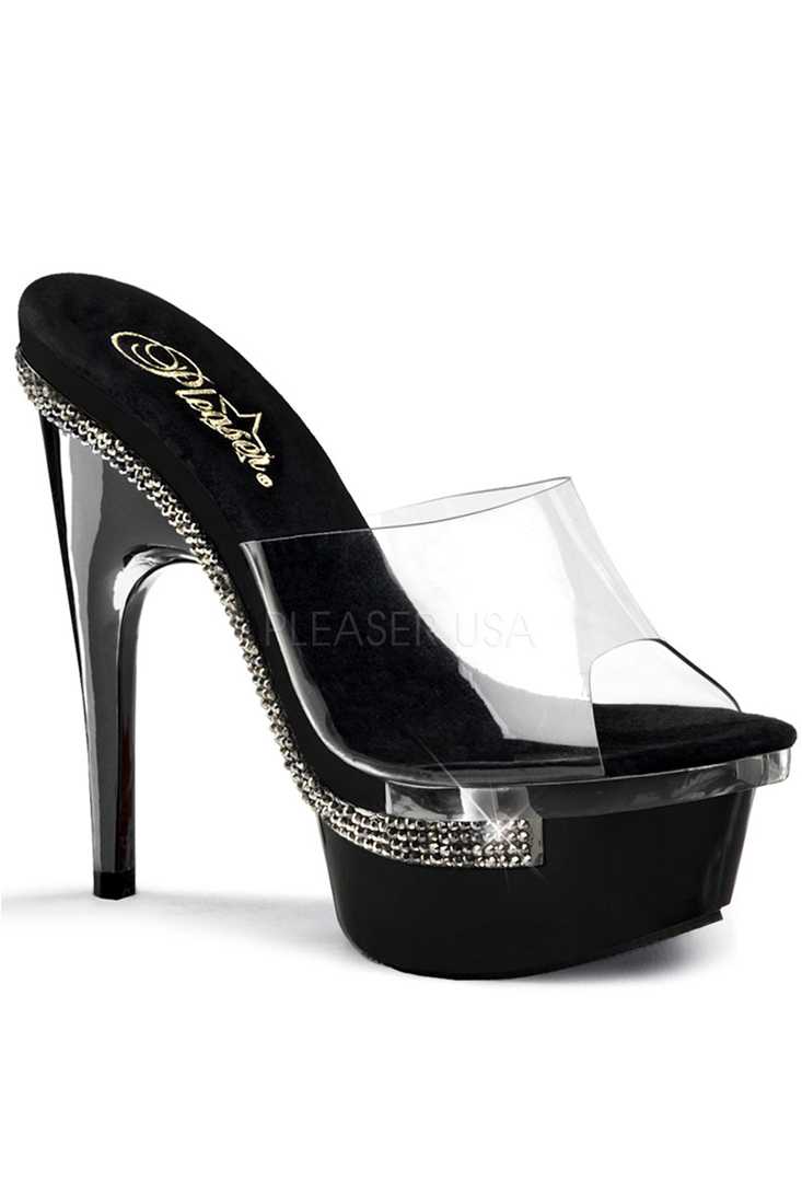 Clear Black Rhinestone Trim Platform High Heel
