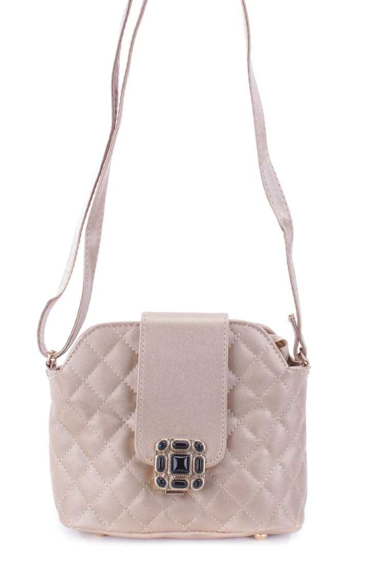 Gold Quilted Faux Leather Mini Handbag