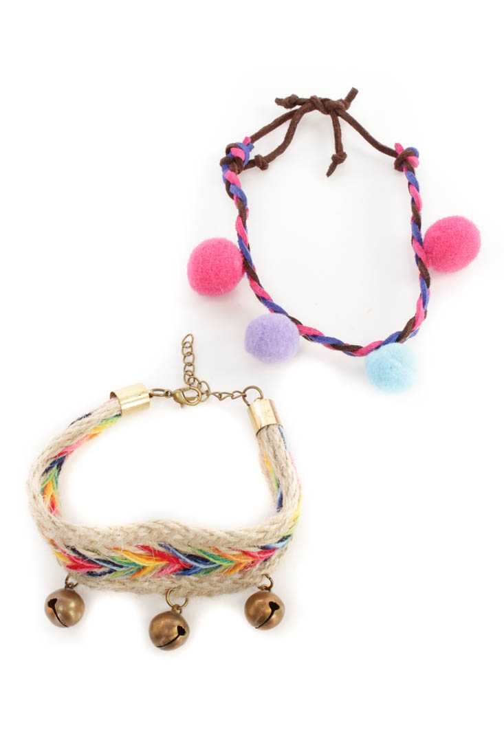 Rainbow Braided Bell Accent Bracelets
