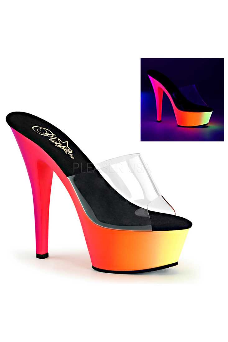 Clear Neon Multi Platform Slip On Heels PVC