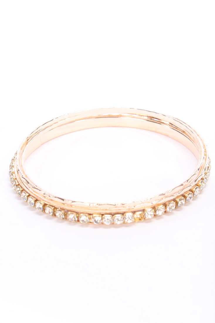 Gold Rhinestone High Polish Bangle Bracelets