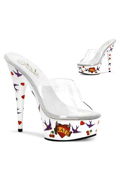 Clear White Love Hate Printed Platform High Heels
