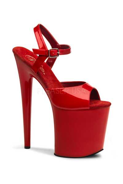 Red Patent Strappy Platform High Heels
