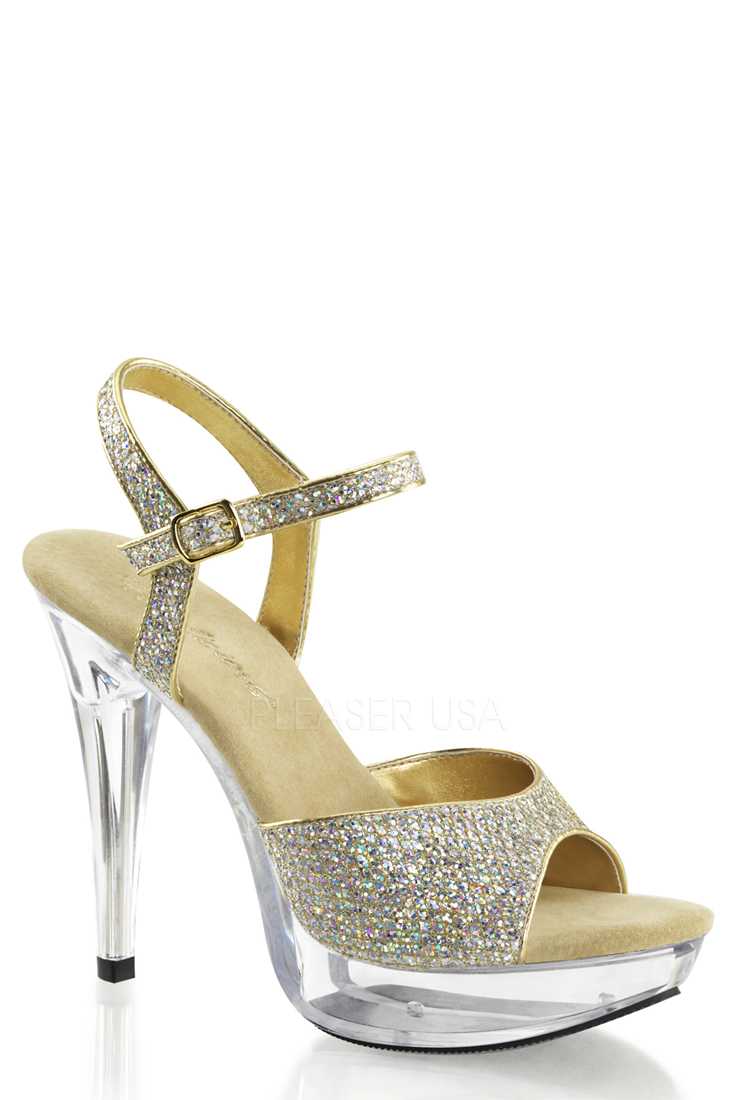 Gold Clear Platform High Heels Glitter