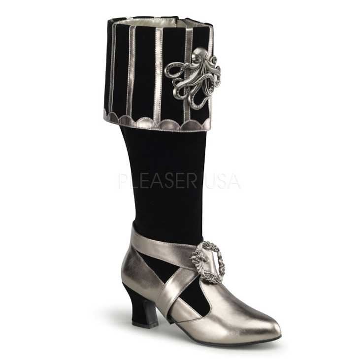 Black Pewter Velvet Faux Leather Octopus Boots