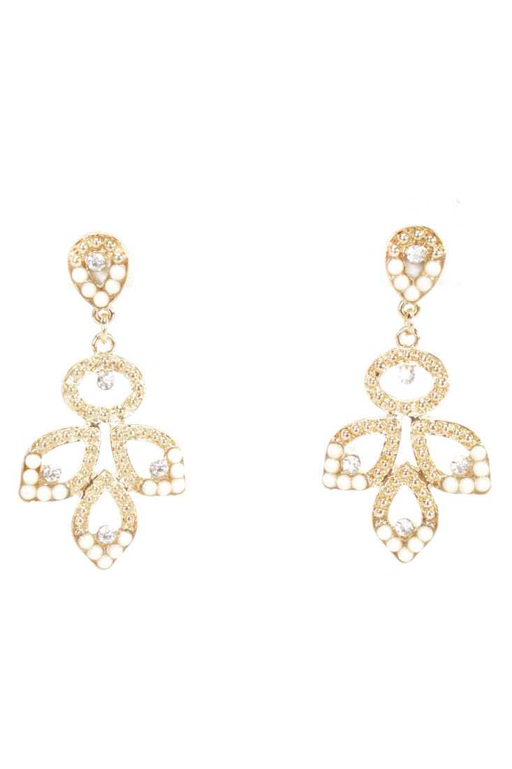 White Gold Intricate Dangle High Polish Metal Earrings