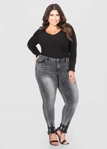 Grey Wash Ombre Zip Skinny Jean