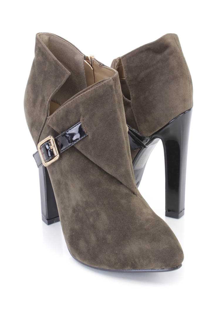 Dark Green Single Sole High Heel Ankle Booties Faux Suede