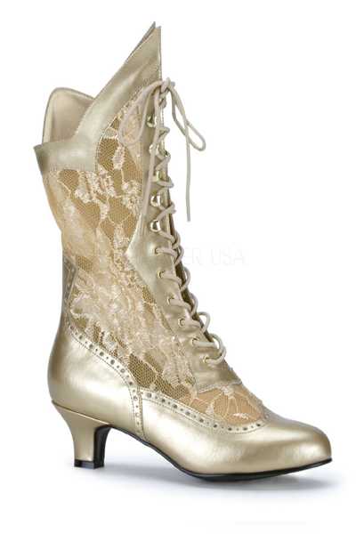 Gold Faux Leather Floral Mesh Victorian Boots