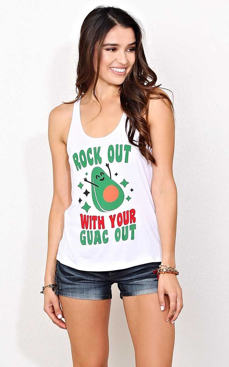 ROCK OUT WITH YOUR GUAC OUT Tank - - White in Size by Styles For Less