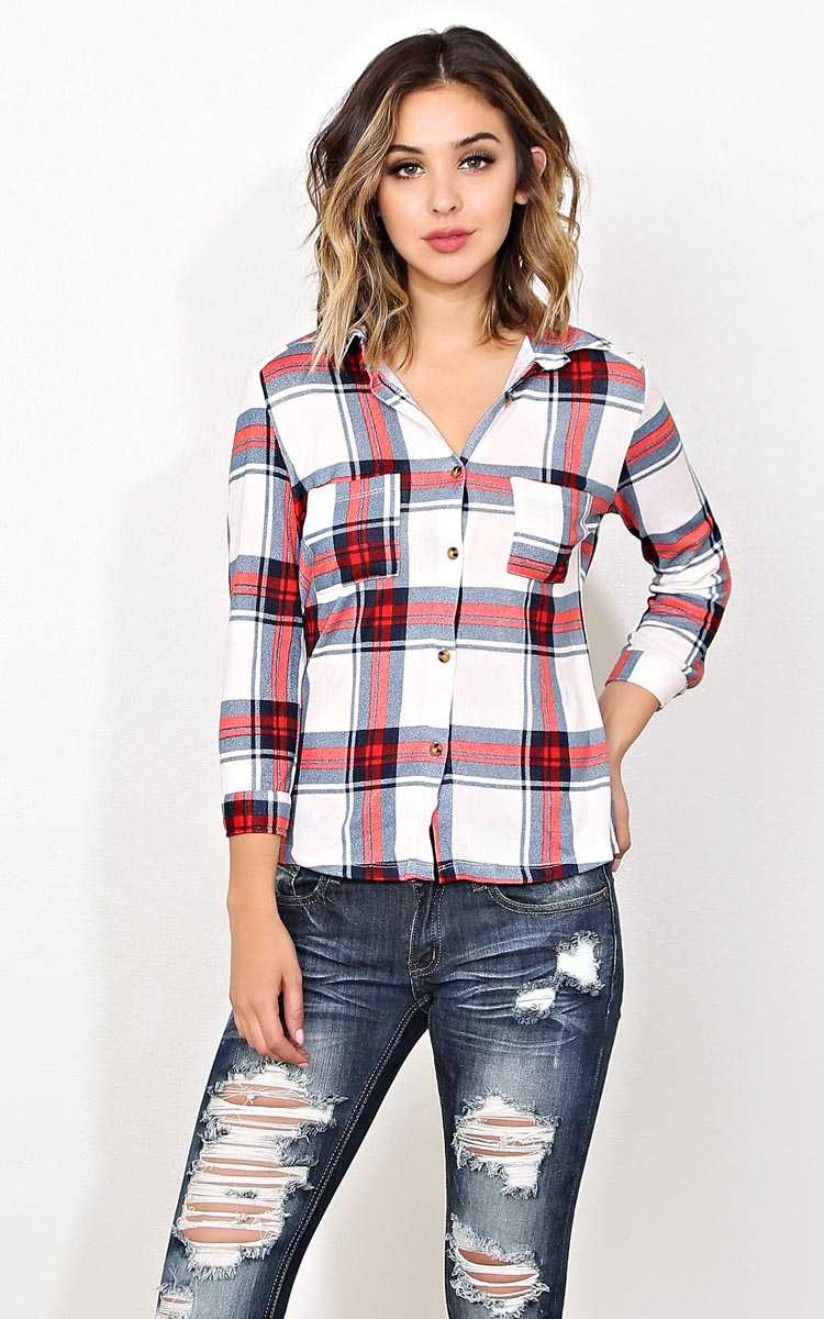 Open Air Knit Plaid Top - LGE - Ivory Combo in Size Large by Styles For Less