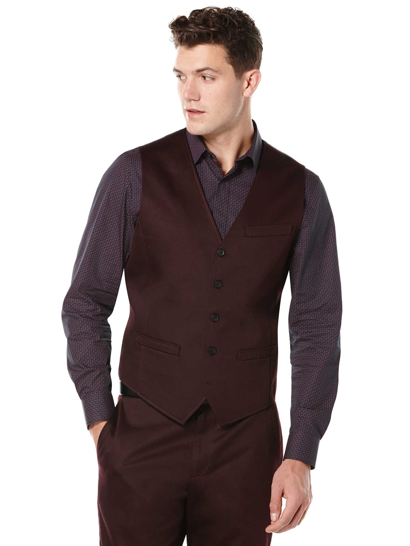 Perry Ellis Solid Satin 5 Button Suit Vest