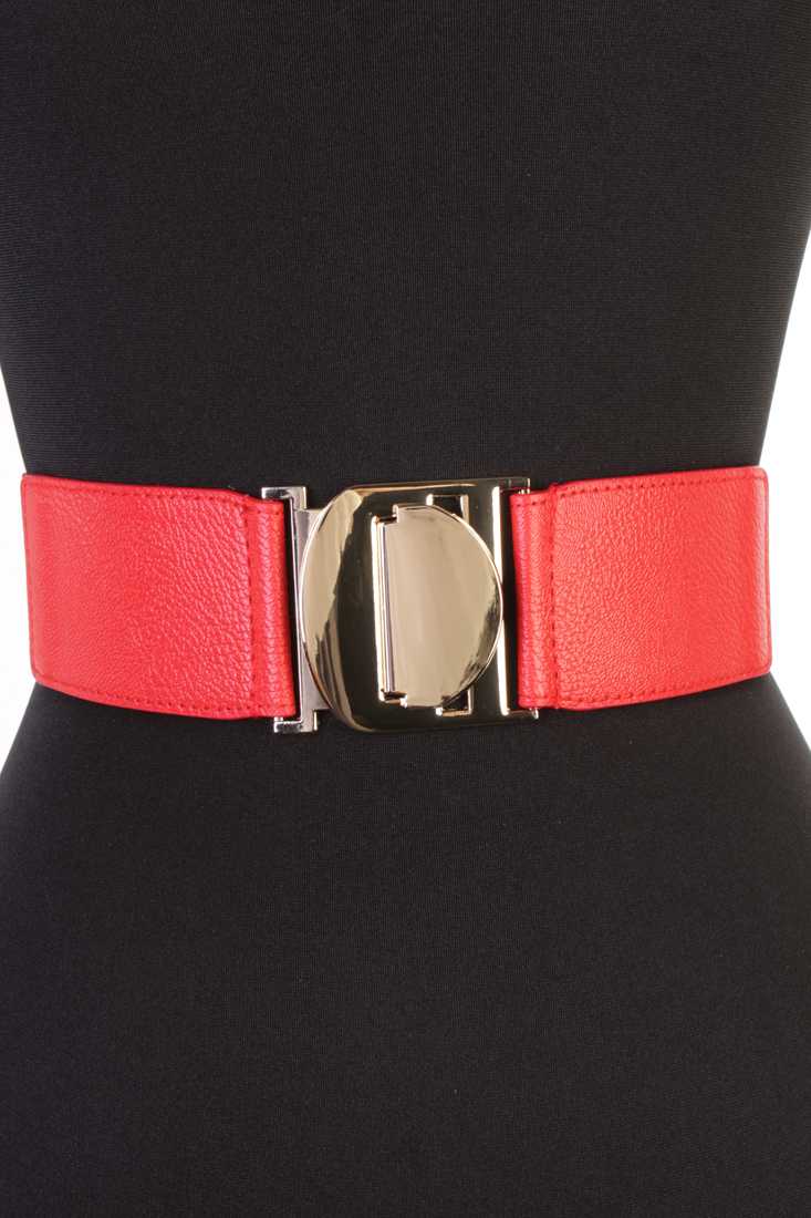 Red Faux Leather High Polish Hook Snap Waist Belt
