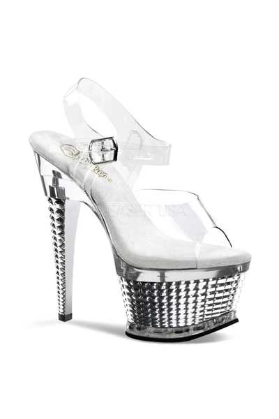 Clear Silver Chrome Textured Platform High Heels