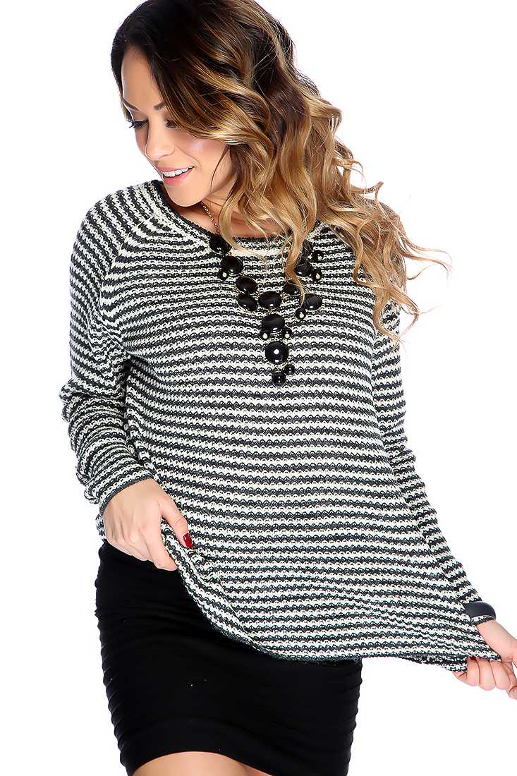 Black White Tan Two Tone Knitted Sweater Top