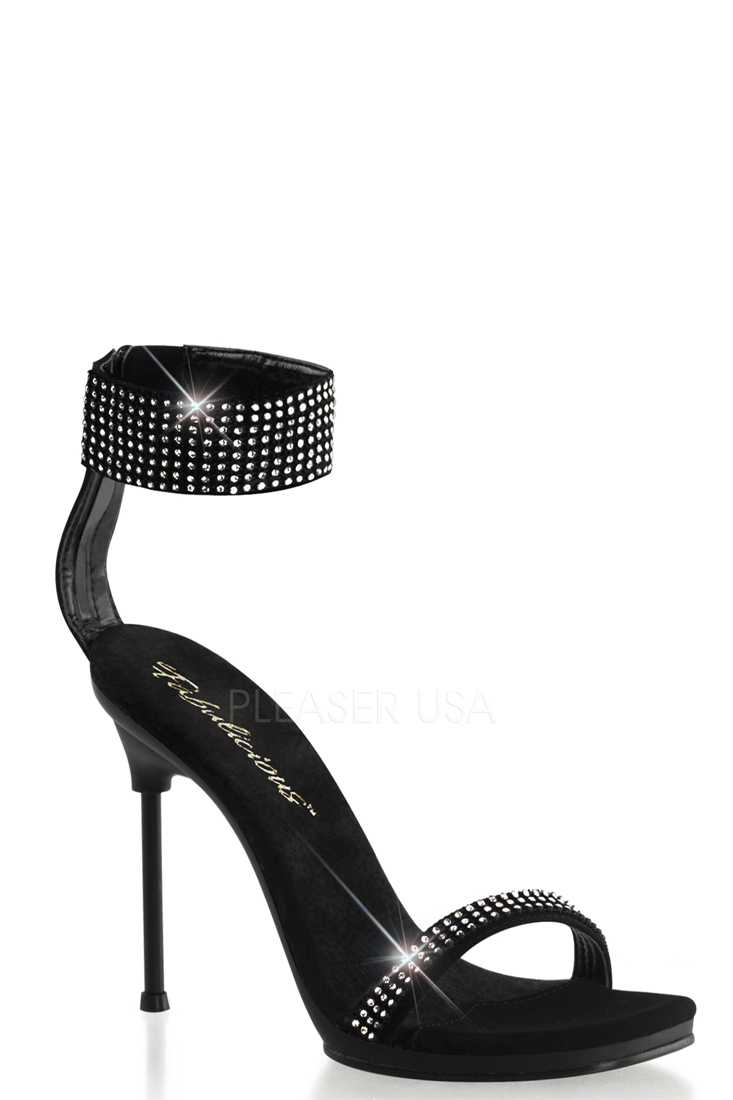 Black Nubuck Rhinestone Strap Sandal High Heels