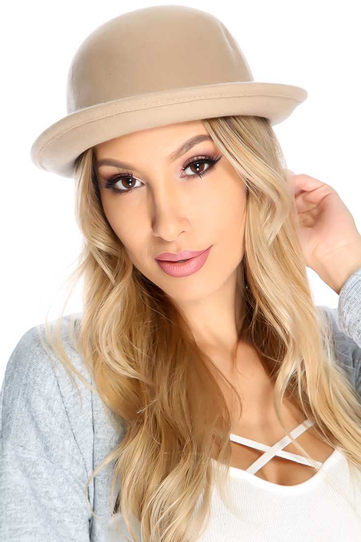 Tan Wool Cute Summer Bowler Hat