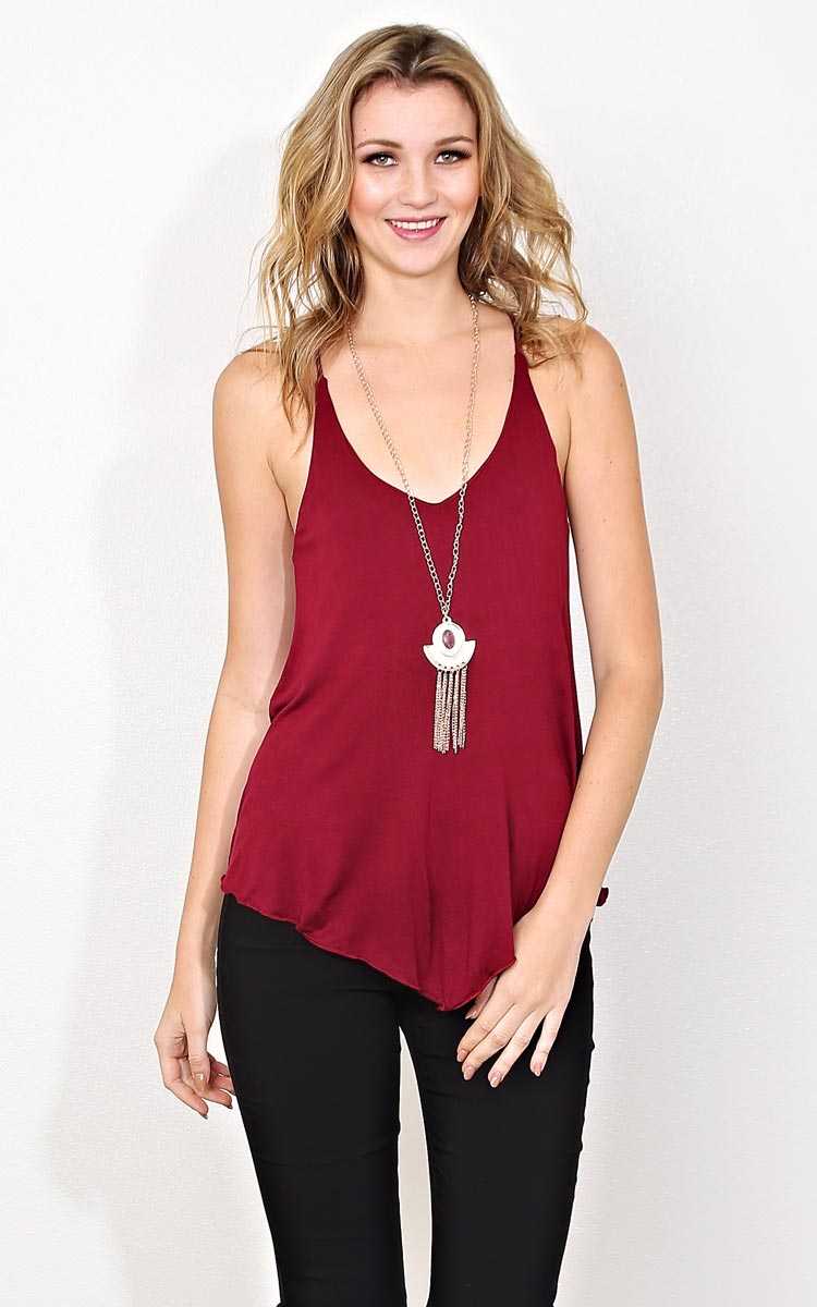 Tanya Necklace Top - MED - Burgundy in Size Medium by Styles For Less