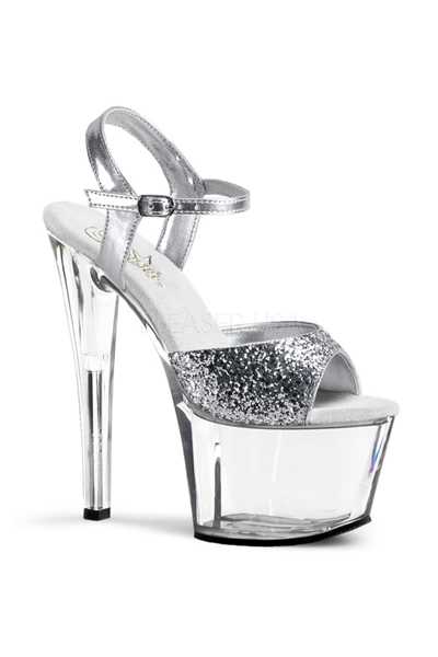 Silver Clear Glitter Platform High Heels