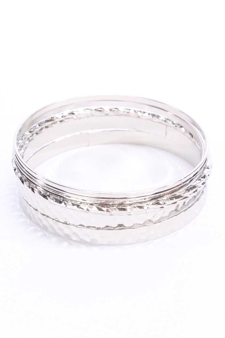 Silver Hammered High Polish Metal Bangle Bracelets