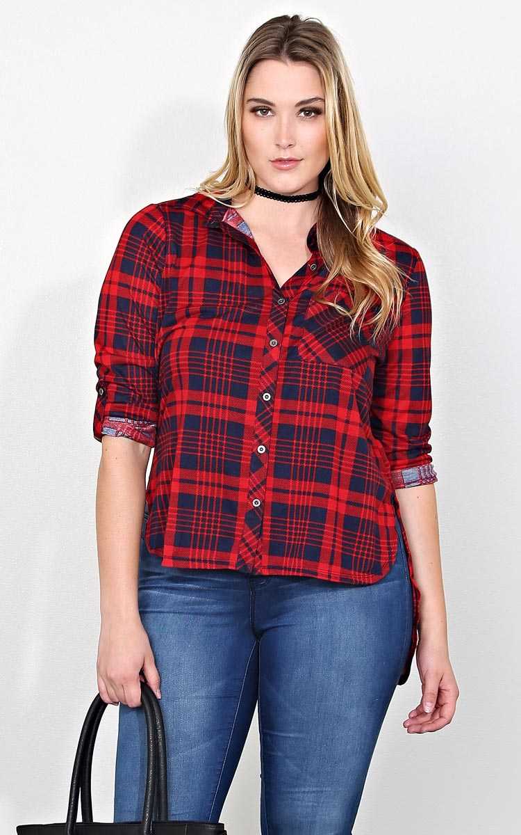 Plus Size Liberty Two Tone Plaid Top - Navy Combo in Size by Styles For Less