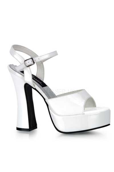 White Patent Faux Leather Peep Toe Chunky High Heels