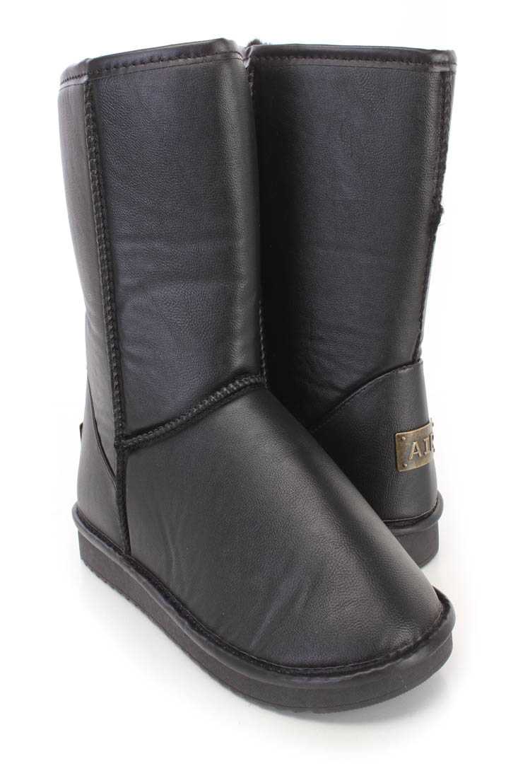 Black Slip On Casual Ankle Booties Faux Leather
