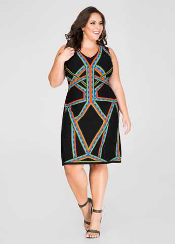 Geo Stripe Sheath Dress