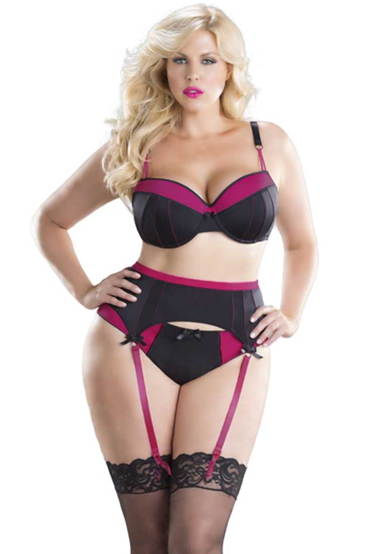 Black Pink Two Tone Garterbelt 3-Piece Undergarment Set